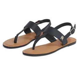 Riemchensandale TOMMY HILFIGER "LEATHER THONG SANDAL", Damen, Gr. 37, schwarz, Leder, modisch, Schuhe, Sandalette, Sommerschuh, Flats mit Zehensteg