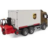 Bruder 03582 - Scania Super 560R UPS Logistik-LKW mit Mitnahmestapler braun 1:16
