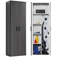 Mokebo Besenschrank Schwarz, Holzwerkstoff, 4 Fächer, 60x180x34 cm, Waschküche,