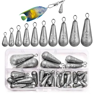 Tkxjry 40Stück Fishing Birnenblei Set,Gewichte Angeln Sinker,10 Größen Tropfenform Angelgewichte3.5g 5g 7g 10g 15g 20g 25g 30g 40g 50g Angelblei Sinker Blei Gewichte Grundblei,für Das Angeln im Freien