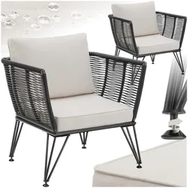 Tectake tectake® Garten-Loungesessel Sundo im Rope-Design, abnehmbare Polyesterbezüge, 75,5 x 67 x 71 cm,