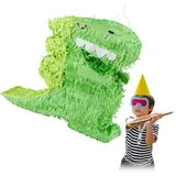 Relaxdays Dino Pinata, zum Aufhängen, Kinder, Mädchen & Jungs, Geburtstag, zum Befüllen, Deko, Pinata Dinosaurier, grün, 1 Stück
