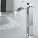 LuxusKollektion Waschtischarmatur Wasserhahn Bad Modern Wasserfall Armatur Hoch Verchromt Messing