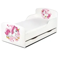 Leomark Einzelbett aus Holz - Lovely Unicorn - Kinderbett mit Schubladen und Matratze Lattenrost, (140/70 cm)