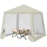 Woltu Pavillon, mit 4 Seitenteilen, 3x3 m, mit Seitenwänden Moskitonetz weiß