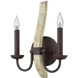 Wandlampe Leuchte Massiv Holz Stahl H 41,9 cm Flurleuchte 2 Flammig