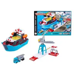 MAJORETTE 212050039 Creatix Spielzeug-Hafen mit Container-Schiff - Maersk Logistik Hafenstation