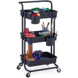 Relaxdays Rollwagen, 3 Etagen, 2 Bremsen, Allzweckwagen für Küche und Büro, Rollregal HBT: 86x43x42 cm, Metall, schwarz