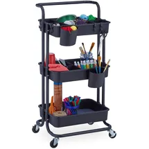 Relaxdays Rollwagen, 3 Etagen, 2 Bremsen, Allzweckwagen für Küche und Büro, Rollregal HBT: 86x43x42 cm, Metall, schwarz