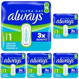 Always Ultra Damenbinden Leichte/Mässige Periode (Größe 1) 15 Stück, Sehr Saugfähig, Ultradünn, Für Die Periode (Packung mit 5)