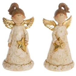 Engelfigur "Weihnachtsdeko", beige (beige, goldfarben), H:15cm, Polyresin (Kunststein), MYFLAIR MÖBEL & ACCESSOIRES, Dekofiguren, goldfarben dekoriert