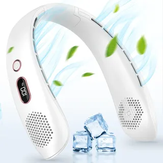 Nackenventilator, 360° Kühlender, 3-Gang-LCD-Digitalanzeige, Tragbarer Leiser, Wiederaufladbarer, Blattloser Nackenventilator für Damen und Herren, Reisen, Outdoor Sport.