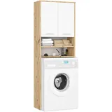 Akord Waschmaschinenschrank, Eiche Artisan, Weiß, Holzwerkstoff, Nachbildung, 4 Fächer, Rechteckig,Rechteckig, 64x180x30 cm, Waschküche, Waschmaschinenschrank