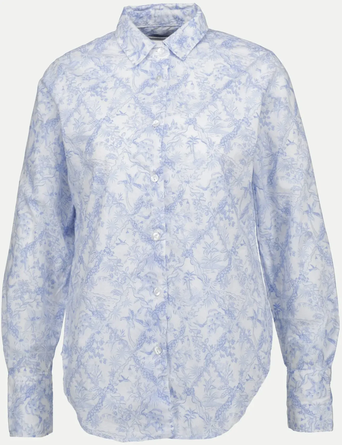 Hemdbluse im Floralmuster Blau 38