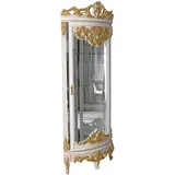 Barock Vitrine Antik Eckvitrine Weiss Gold Eckschrank Eckregal Vitrinenschrank