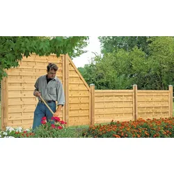 Holzzaun Bremen Massiv – Stabiler Sichtschutz-Gartenzaun aus druckimprägnierter Kiefer mit 45 x 68 mm Rahmen und 8 mm starken Lamellen