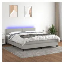 vidaXL Boxspringbett mit Matratze & LED Hellgrau 180x200 cm Stoff