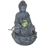 DRULINE Zimmerbrunnen mit LED - Zimmerbrunnen - Buddha Brunnen - Tischbrunnen - Polyresin Stein Optik/Glaskugel Crashlook - B/H/T ca. 20 x 30 x 20 cm - anthrazit - Indoor