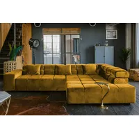 KAWOLA Sofa NEVADA Ecksofa Velvet curry Recamiere rechts mit motorischem Sitzvorzug