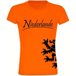 multifanshop Damen T-Shirt - Niederlande - Löwe seitlich - Druck schwarz - Frauen