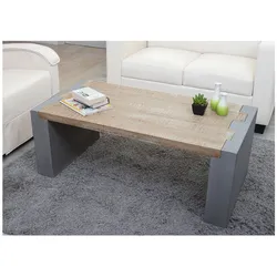Couchtisch MCW-A15, Wohnzimmertisch, Beton-Optik Tanne Holz rustikal massiv MVG-zertifiziert 46x122x60cm
