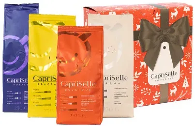 Gemahlener Kaffee-Set Caprisette, 4 x 250 g in einer weihnachtlichen Geschenk-Box