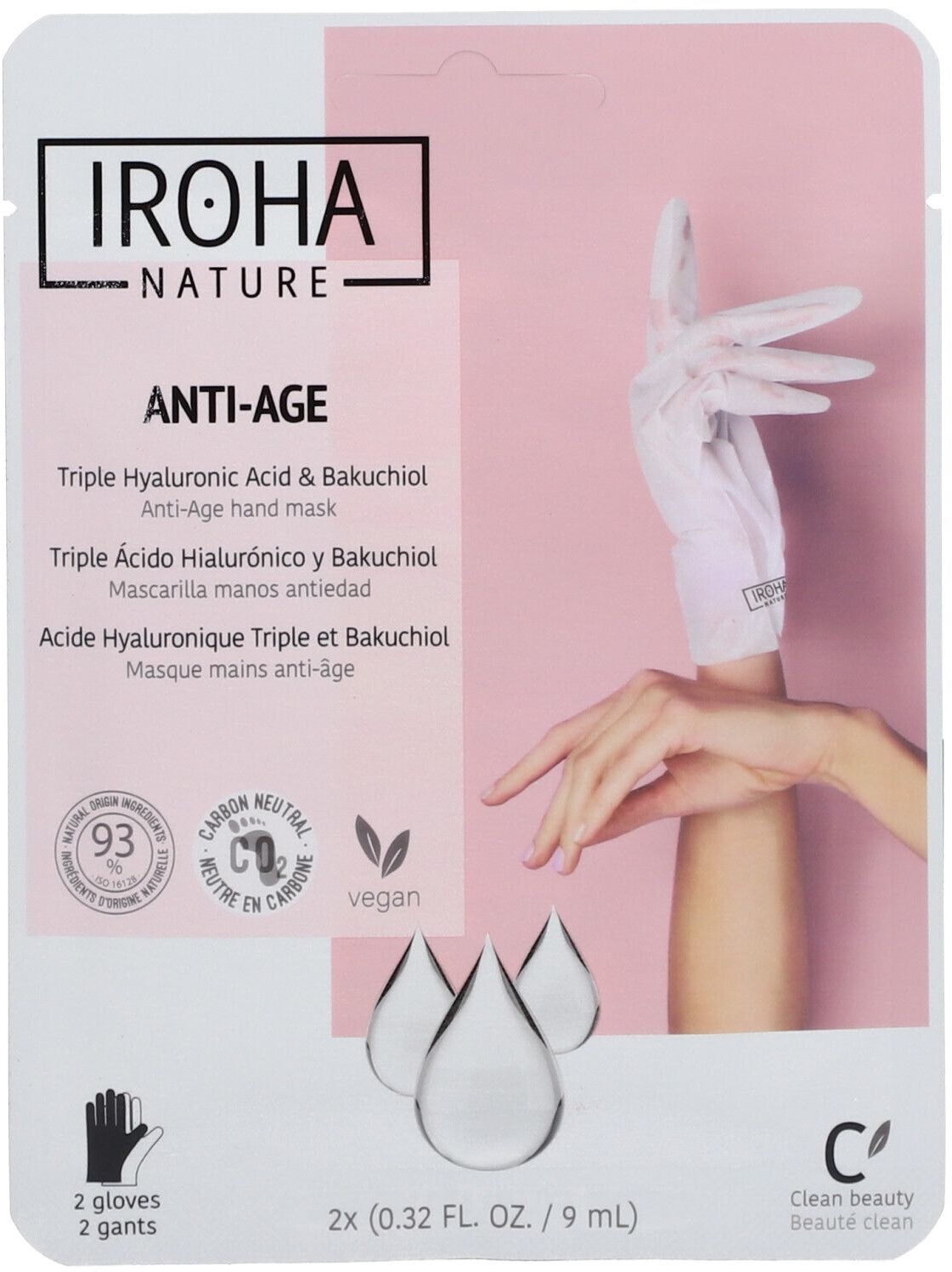 Iroha Nature Anti-Aging-Handschuhmaske - Dreifache Hyaluronsäure, Bakuchiol und Niacinamid