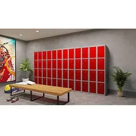 Phoenix Spind Locker grau, rot PL1430GRK, 4 Schließfächer 30,0 x 50,0 x 183,0 cm