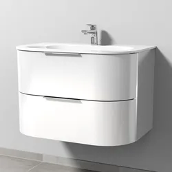 Sanipa 4balance Glas-Waschtisch + Waschtischunterbau 80 cm mit 2 Auszügen, Griff, Badmöbel,