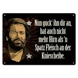 Blechwaren Fabrik Braunschweig GmbH Blechwarenfabrik Braunschweig Bud Spencer Nun guck ihn dir an, hat auch nicht mehr Hirn, als ́n Spatz Fleisch an der Kniescheibe Postkarte aus Blech Mehrfarbig, Maße: 10,5cm x 14,8cm, 302/B003