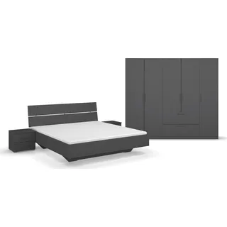 RAUCH Challenger (Set 4-teilig)", grau (grau metallic), Schrankbreite/-höhe 226/197cm + ohne Matratze, B/H: 180cm x 200cm, Holzwerkstoff, Schlafzimmermöbel-Sets, Schrank 2 Breiten, Bett 3 Breiten, 2 Nachttische MADE in GERMANY