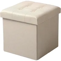 Woltu WOLTU® Sitzhocker mit Stauraum Sitzwürfel Sitzbank faltbar Truhen Aufbewahrungsbox, Deckel abnehmbar, Gepolsterte Sitzfläche aus Leinen, Cremeweiß