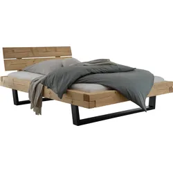 Massivholzbett HOME AFFAIRE "Ultima", braun (fichte), B:178cm H:88cm L:228cm, Betten, aus Holz in Balken-Optik mit Metallkufe