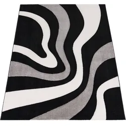 Teppich PACO HOME "Diamond 760", schwarz, B:60cm H:18mm L:110cm, Kunstfaser, Teppiche, Kurzflor, 3D-Design, modernes Wellen Muster, Kundenliebling