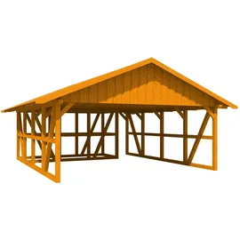 SKANHOLZ Doppel-Carport 6,84 x 7,72 m Dachschalung eiche hell inkl. Abstellraum