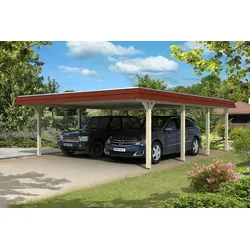 Skan Holz Walmdach Carport 630cm farblich unbehandelt Holzcarport