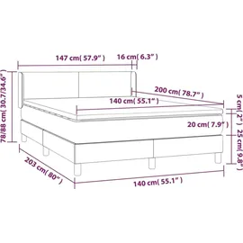 vidaXL Boxspringbett mit Matratze Taupe 140x200 cm Stoff