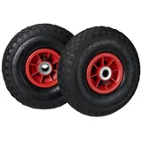 Relaxdays 2er Set Sackkarrenrad 3.00-4, luftbereift, bis 80 kg, Kunststofffelge, 260x85 mm, schwarz-rot