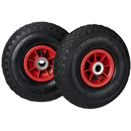 Relaxdays 2er Set Sackkarrenrad 3.00-4, luftbereift, bis 80 kg, Kunststofffelge, 260x85 mm, schwarz-rot