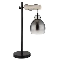 GLOBO Tischleuchte Beistellleuchte Schlafzimmerlampe Holz Höhenverstellbar Rauchglas