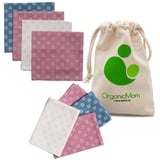 OrganicMom® 4 handgenähte Damen-Taschentücher aus Bio-Baumwolle inkl. Stoffbeutel/Waschbare Bio-Stofftaschentücher Damen/Kinder Stoff-Taschentuch/Stofftaschentuch Damen Made in Austria