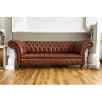 JVmoebel Chesterfield-Sofa Chesterfield Polster Sofas Luxus Couch Sofa 3 Sitzer 100% Leder Sofort, Made in Europa braun