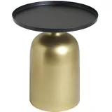 miliboo Runder Design-Beistelltisch aus Metall goldfarben mit mattschwarzer Tischplatte RAMSES