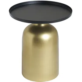 miliboo Runder Design-Beistelltisch aus Metall goldfarben mit mattschwarzer Tischplatte RAMSES