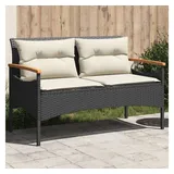 vidaXL Gartenbank mit Kissen 116x62,5x74 cm Schwarz Poly Rattan
