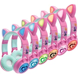 Lexibook Lexibook, Barbie, 2-in-1 kabellose, Kopfhörer mit Katzenohren, Lichteffekte, Stereosound, Bluetooth & Kabel, faltbar, verstellbar, LED-Leuchten, Pink, HPBTKTBB
