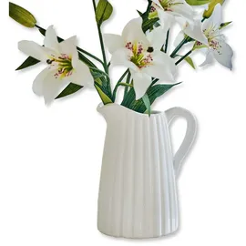 Loberon Krug Belair, zeitlos eleganter Klassiker, charmante Rillenoptik, Blumenvase, Aufbewahrung für Küchenutensilien, Tischdekoration, Steingut, weiß