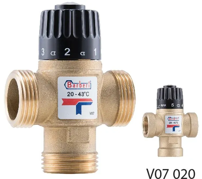 Barberi Thermostatisches Mischventil für Wasser-Heizungs-Sanitär-Anlagen - Verbrühschutz - Kv 1,6 - Betriebsber. 20–43 °C Rp3/4