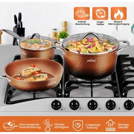 Homelux Topfset Pfannenset Kochtopfset Topfset 6tlg Induktion Induktionstöpfe, Aluminium Antihaft-beschichtete Töpfe Set mit Deckel,Töpfe & pfanne,kupfer