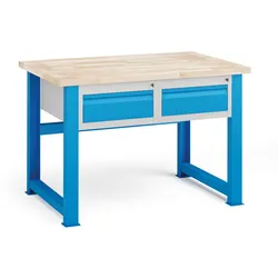 Werkstatttisch KOVONA, 2 Schubladen, Buche-Massiv-Platte, feste Beine, 1200 mm